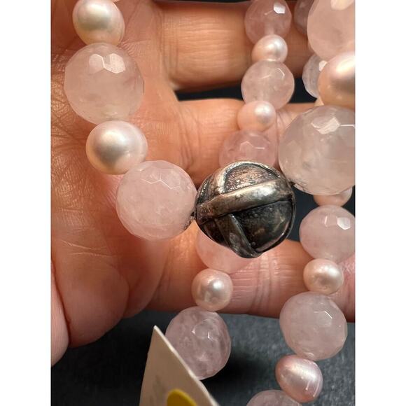 NEW rose quartz and pearl sterling silver necklace - Picture 9 of 13